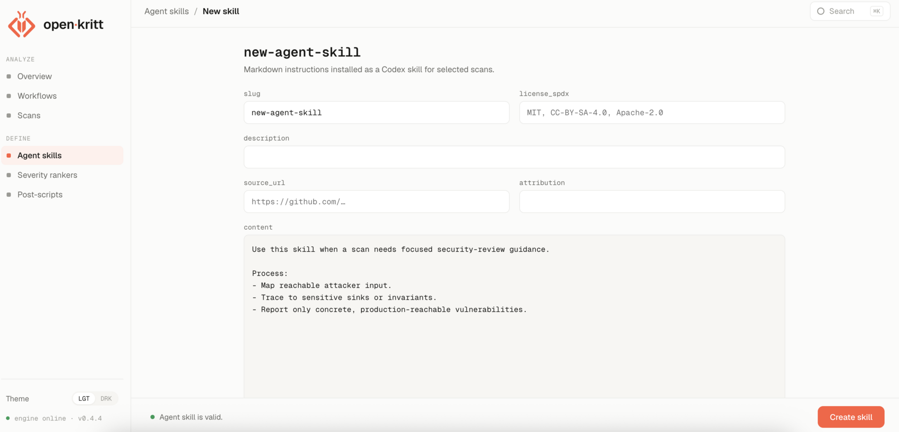 open·kritt agent skill editor