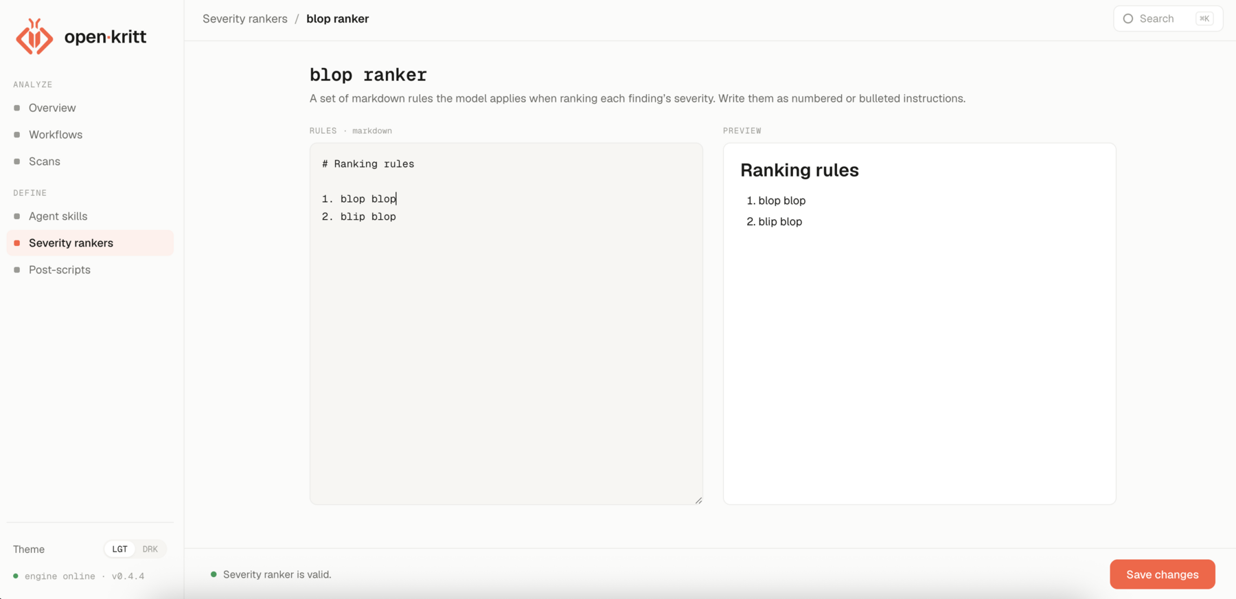 open·kritt severity ranker editor